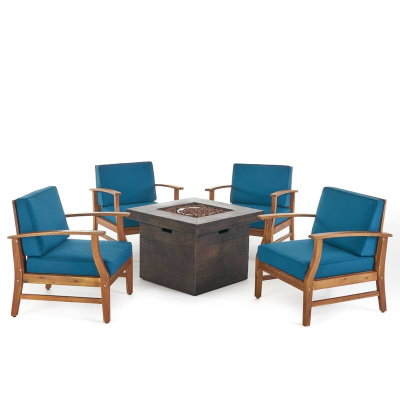 Kourtney Outdoor 4-seater Wood Chat Set with Fire Table by Christopher Knight Home