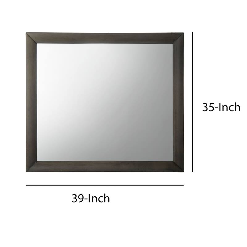 Transition Style Wooden Mirror with Rectangular Shape,Gray and Silver