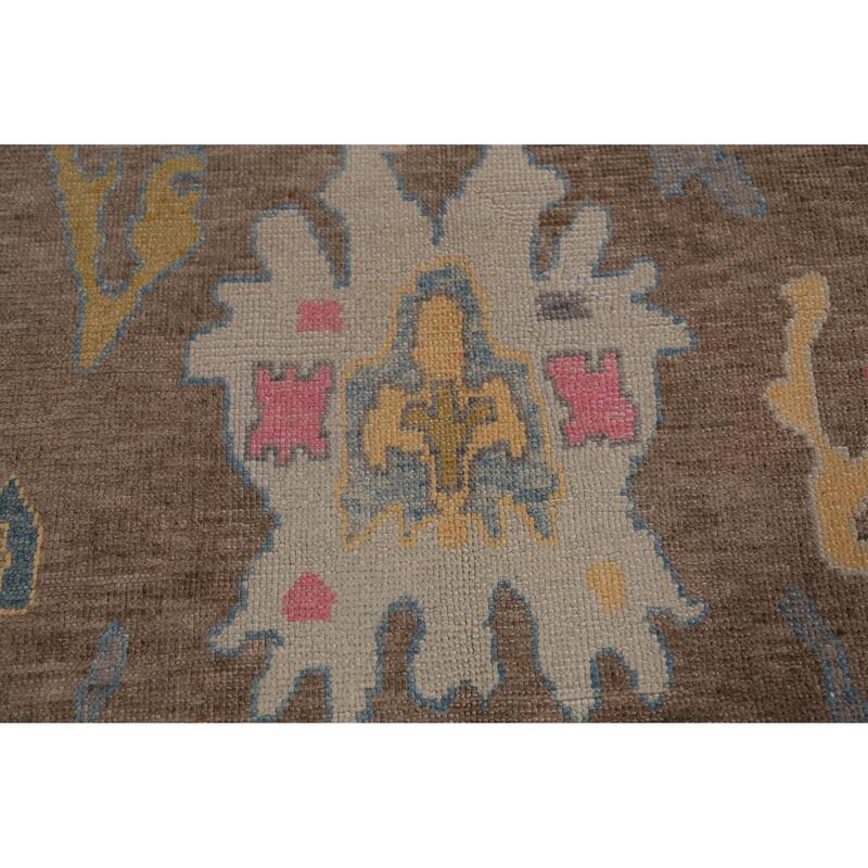 Hand Knotted Oriental 100% Wool Carpet Transitional All-Over Brown Oushak Area Rug - 12' 8'' X 8' 11''