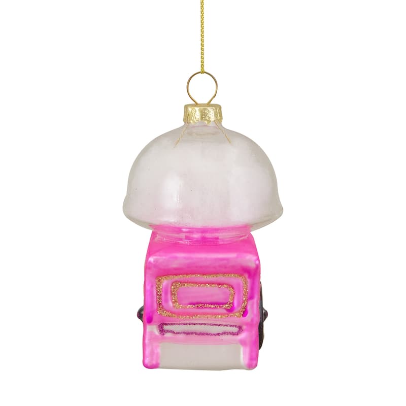 3.25" Pink, White, Gold Cotton Cy Machine Glass Christmas Ornament