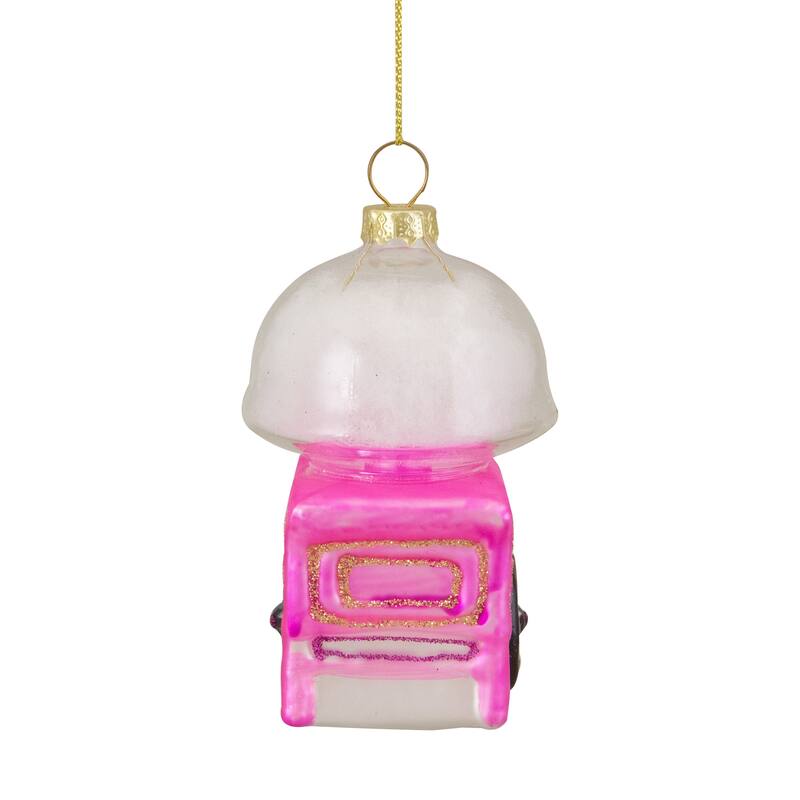 3.25" Pink White and Gold Cotton Candy Machine Glass Christmas Ornament