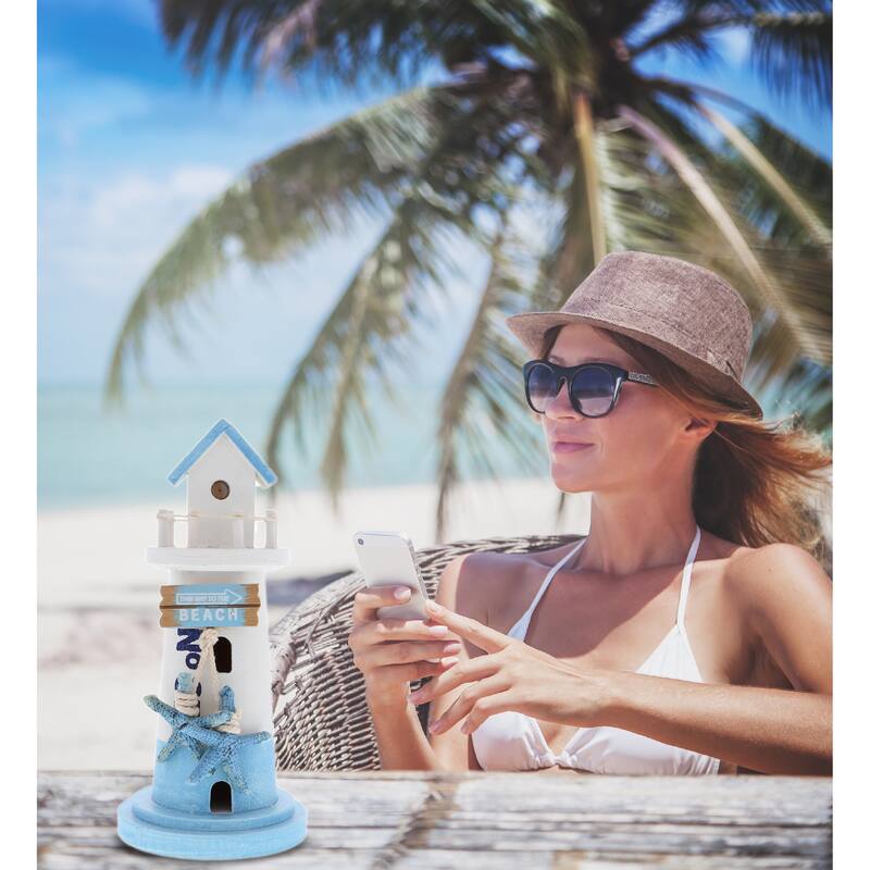CoTa Global Blue Mist Lighthouse Decor with Ocean Blue Starfish - 8.5 Inch