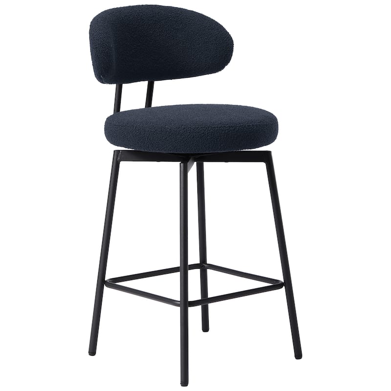 Bayville 27 Inch Faux Shearling Fabric Upholstered Swivel Counter Stool (Set of 2)