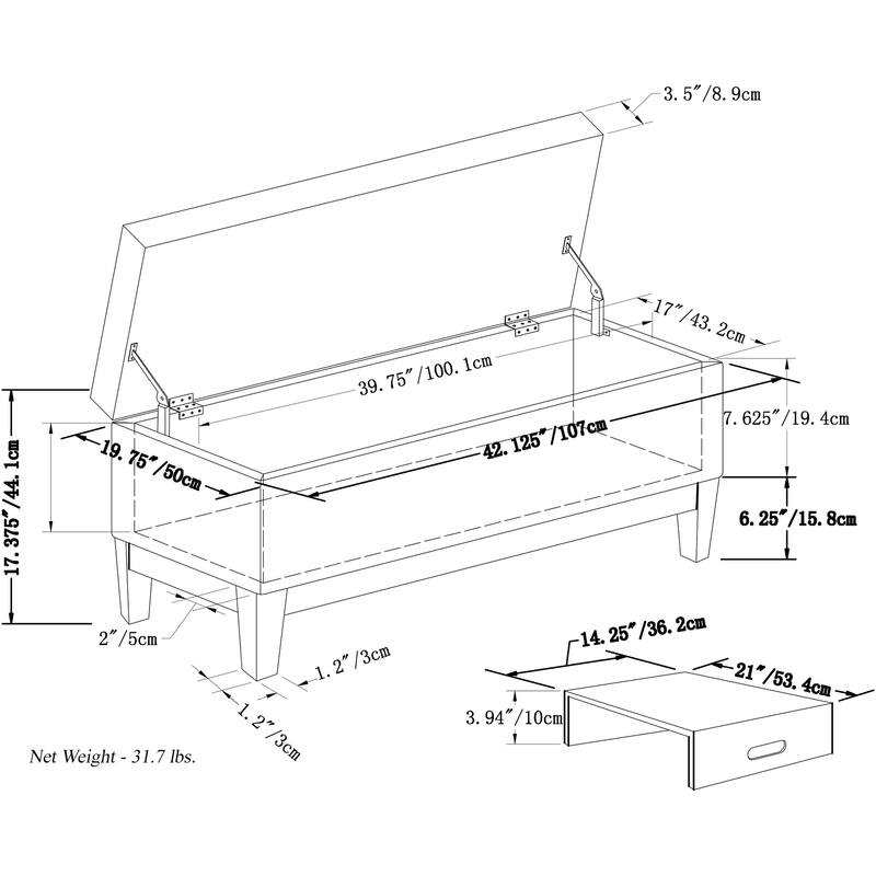 WYNDENHALL Jackson 42 inch Wide Rectangle Storage Ottoman