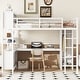 preview thumbnail 1 of 50, All-in-One Metal Loft Bed with L-Shaped Desk & Wardrobe, Bedrooms Bed Frame with Storage Cubes, Shelves, Full-Length Guardrails Off White - Full