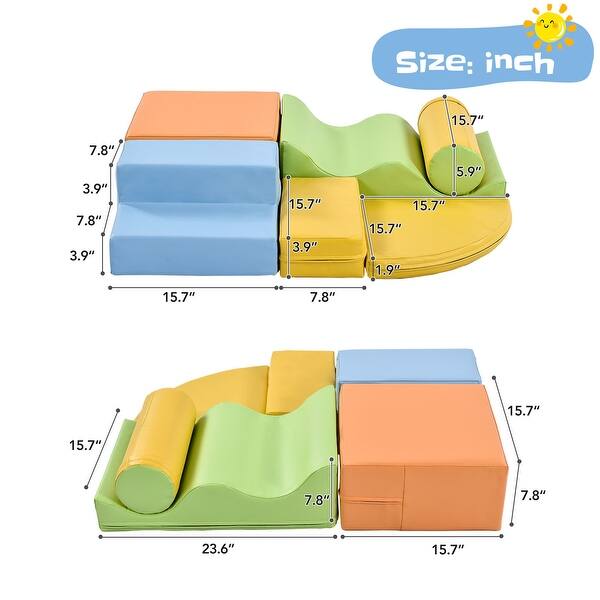 Foam Soft Climb and Crawl Foam Playset 6 in 1, Kids Climbing Indoor Active Play Structure Colorful - Multicolor