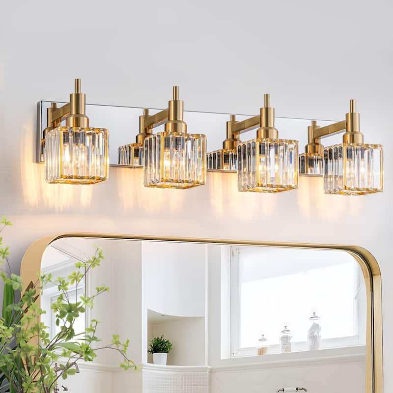 2/3/4-Light Modern Bathroom Crystal Vanity Light Wall Sconces - 27.5 - Gold Chrome