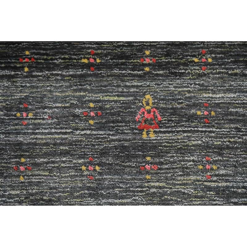 Gabbeh Area Rug Hand-Knotted Grey Wool Carpet - 7'11"x 9'10"