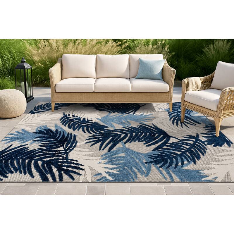 World Rug Gallery Tropical Floral Modern Indoor/Outdoor Area Rug - 5' x 7' - Navy