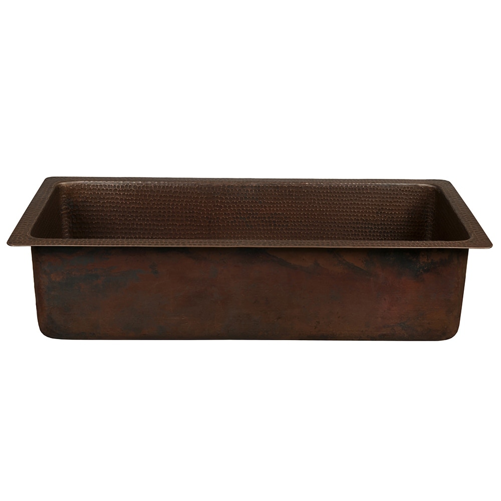 28-in Rectangle Hammered Copper Bar/Prep Sink with 3.5-in Drain Opening (BREC28DB)
