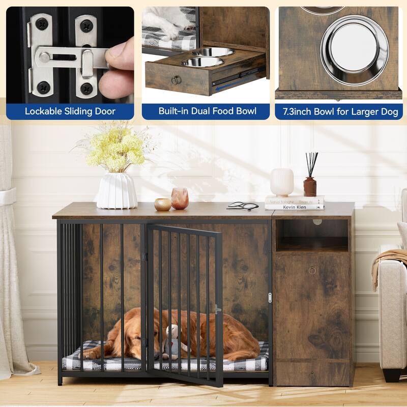 Moasis 3-in-1 Furniture-style Dog Crate Pet Crate with Drawers, TV Stand