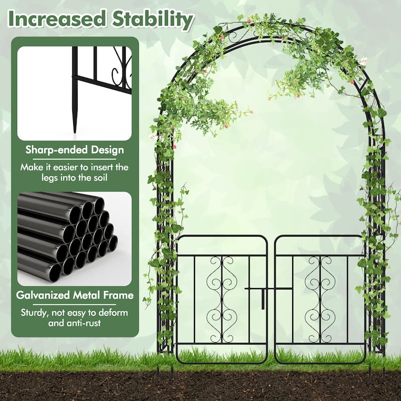 Gymax 84'' No Dig Arch Trellis Heavy-duty Metal Garden Arbor w/