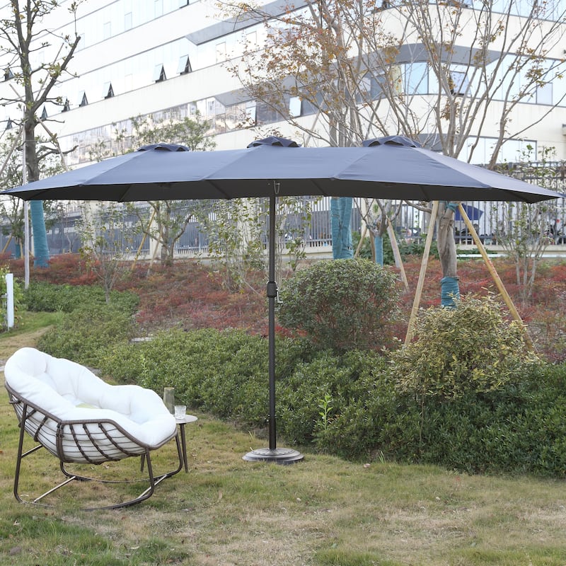14.8 Ft Double Sided Outdoor Umbrella Rectangular Large with Crank ( Navy blue )