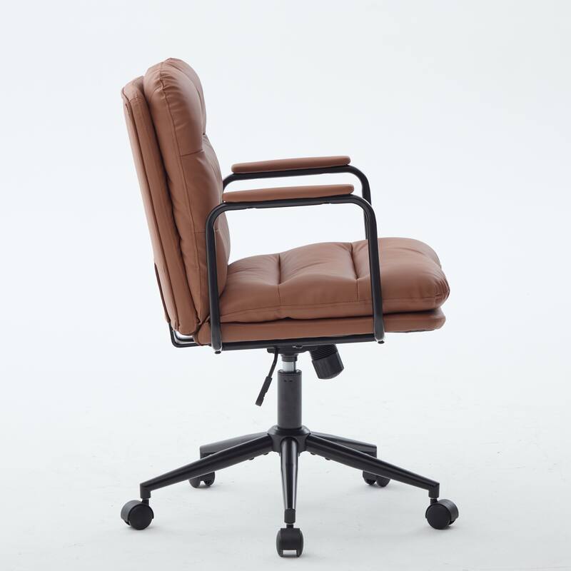 PU Leather Swivel Office Chair with Wheels, Adjustable Mid Back Home Desk Chair, Computer Rolling Chair with Padded Armrest