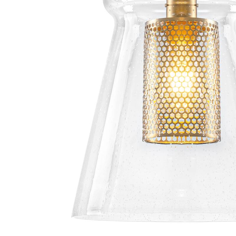 Modern Gold Kitchen Island Pendant Light with Clear Seeded Glass Shade - Dia.11.5-in