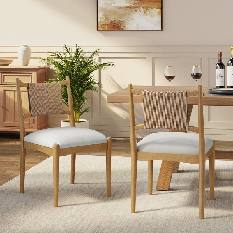 Christopher Knight Home - Mid-Century Set of 2 Upholstered Dining Chair with Woven Paper Rope Back - Beige,Light Brown,Natural