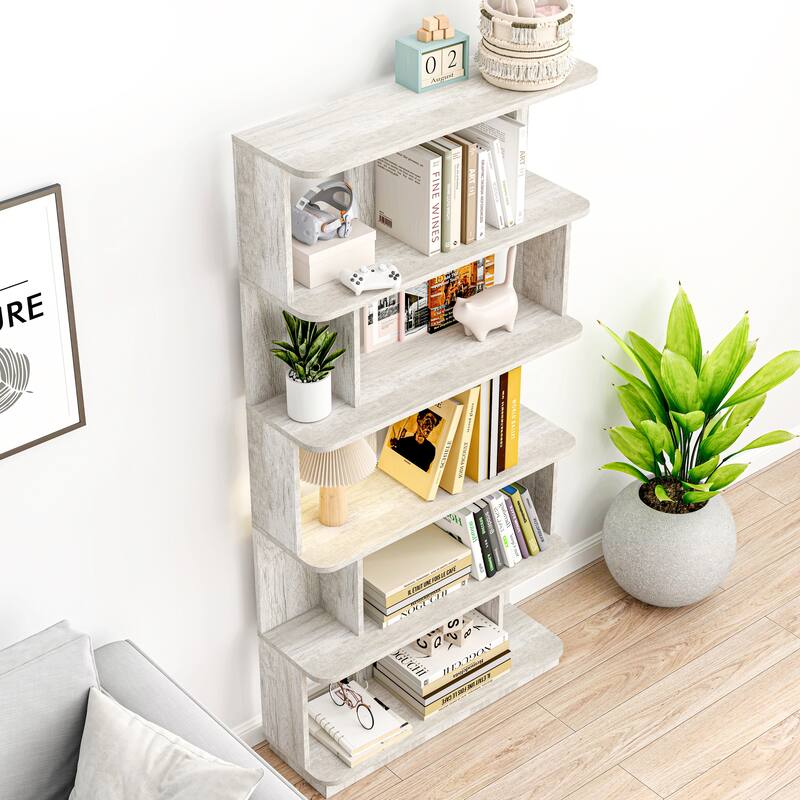 31.5"L X 64.56"H Free Combination Bookshelf Modern 5-Tier Open Storage Bookcase Mdf Wood Display Shelving, Media Storage Shelves