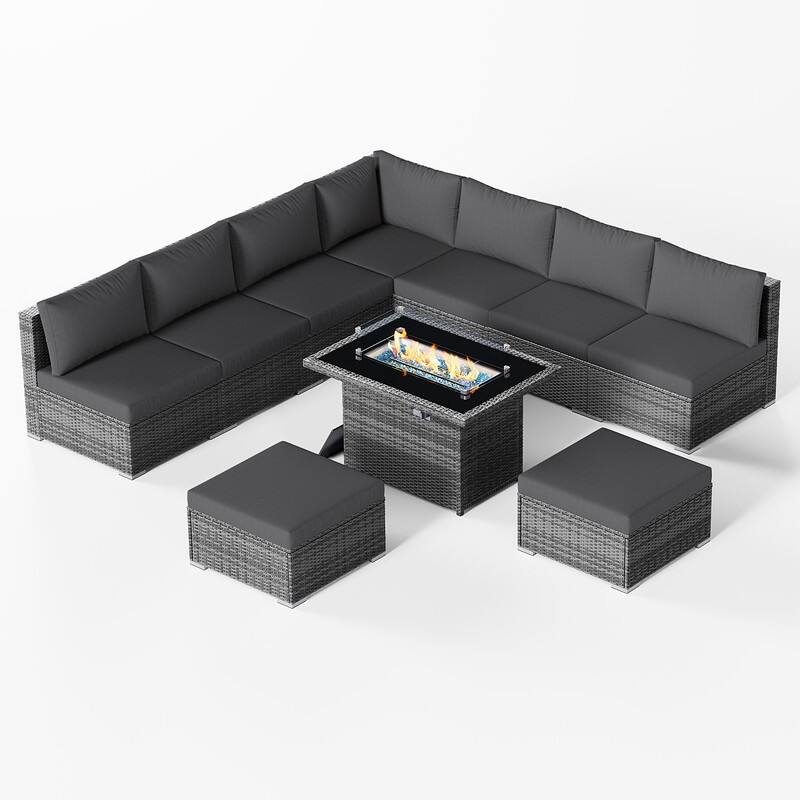 FINCATI Outdoor High-back Wicker Patio Sectional Set, 500 lbs Luxury Oversized Conversation Set, Spacious Couch Set