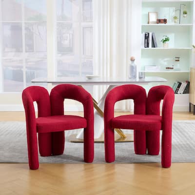 Roomfitters Modern Boucle Accent Chairs, Set of 2, Upholstered Arched Back Dining or Lounge Chairs for Living Room or Office
