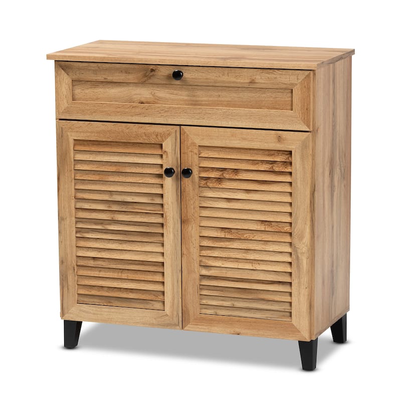 Coolidge Modern & Contemporary 1-Drawer Wood Shoe Storage Cabinet - Oak Brown, Dark Brown