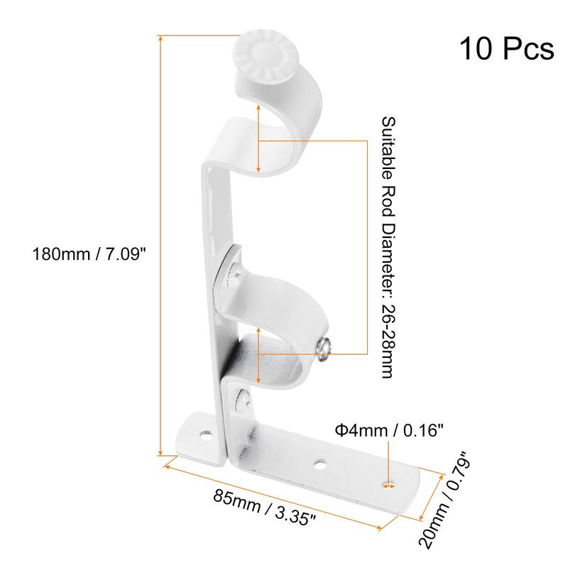 Curtain Rod Brackets, Curtain Rods Double Holder Fit for 1-1.1 Inch - White - 10Pcs