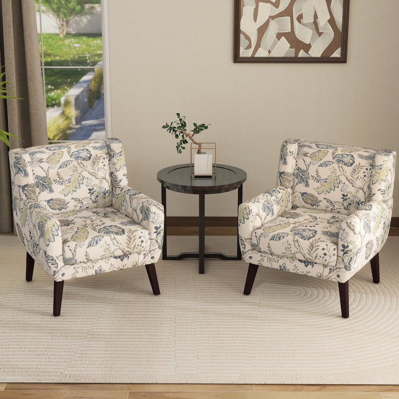 Set of 2 Modern Accent Chair Cotton Linen Upholstered Armchair for Living Room