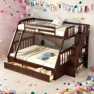 Twin-Over-Full Bunk Bed with Drawers,Ladder and Storage Staircase,White