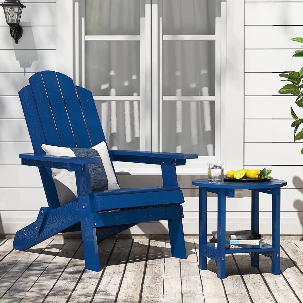 WINSOON 2-Piece All Weather HIPS Outdoor Folding Adirondack Chair and Table set