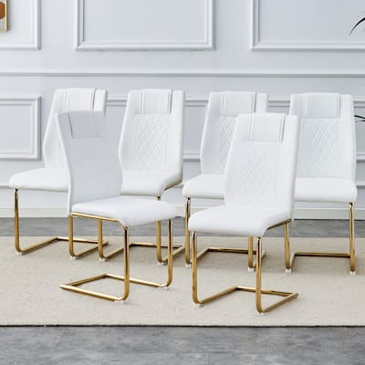 Modern dining room chairs, and golden leg cushioned chairs made of artificial leather, suitable for kitchens Set of 6 pieces