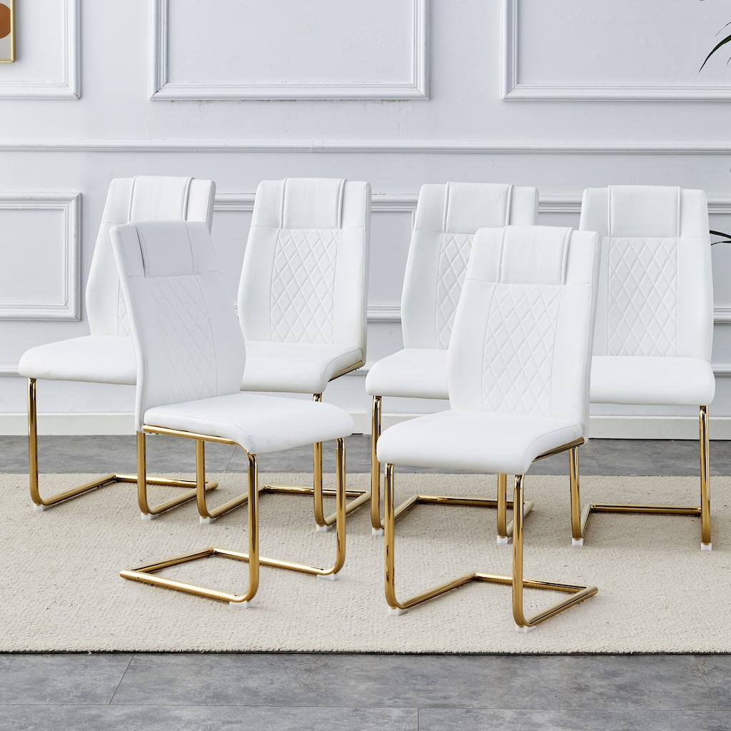 Roomfitters Faux Leather Dining Chairs with Gold Legs, Padded Seat Set of 6 for Kitchen, Bedroom or Living Room