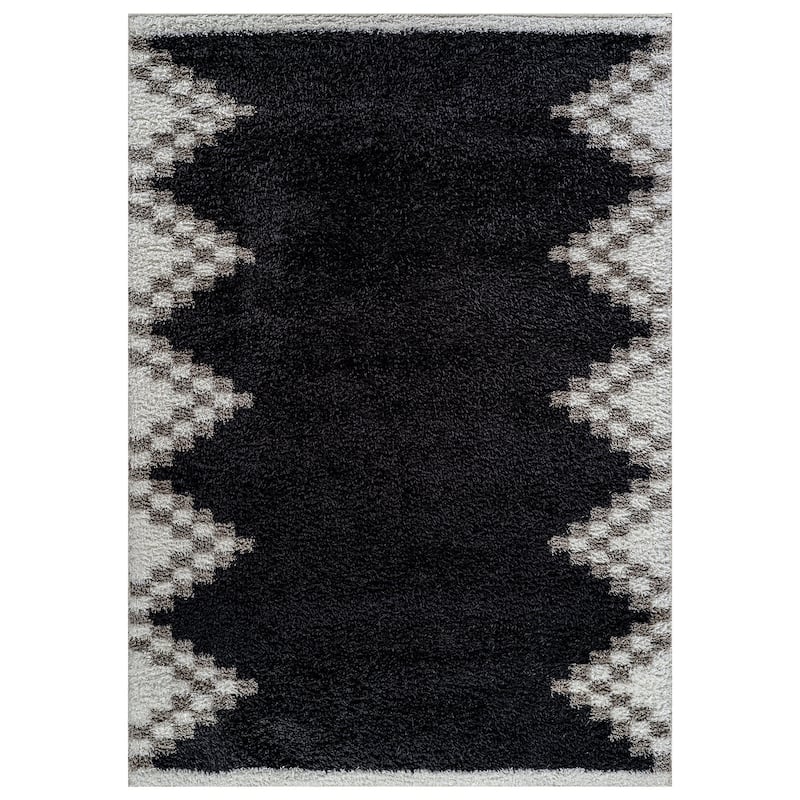 Geometric Shag Rug - Soft & Stylish - Anthracite Dark Gray - Medium Pile, Easy to Clean