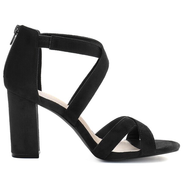 peep toe crisscross chunky heeled sandals