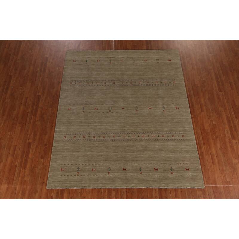 Hand Knotted Oriental 100% Wool Carpet Tribal Tribal Beige & Ivories Gabbeh Area Rug - 9' 8'' X 8' 1''