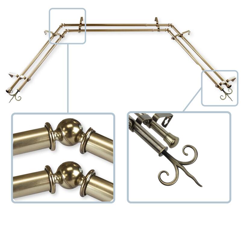 InStyleDesign Vertex 13/16" Double Bay Window Curtain Rod - Antique Brass