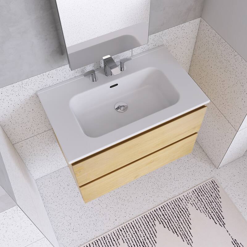 Floating Integrated Bathroom Vanity with Ceramic Sink, Three Faucet Holes