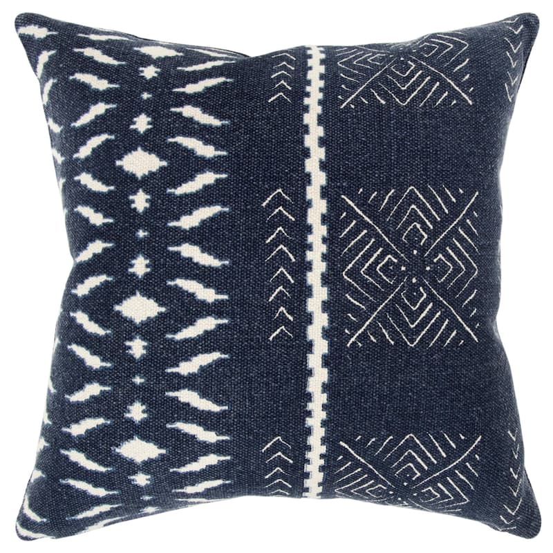 HomeRoots 20" Blue and White Cotton Pillow