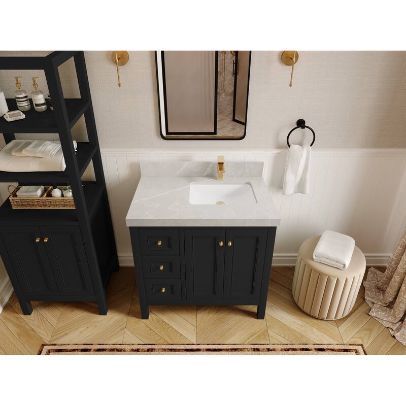 Willow Collections 36 in. W x 22 in. D Nashville Right Offset Sink Bathroom Vanity with Countertop - 2”Pearl Gray - Black
