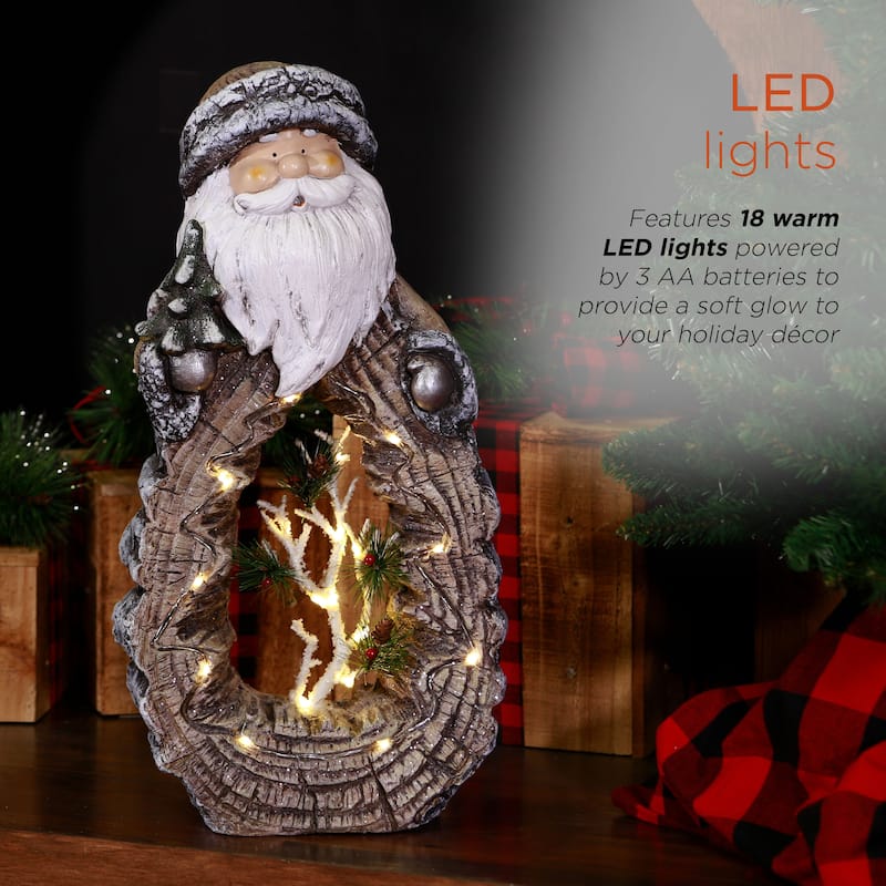 Alpine Corporation 21"H Indoor/Outdoor Christmas Statue with Carved Wood Look and LED Lights