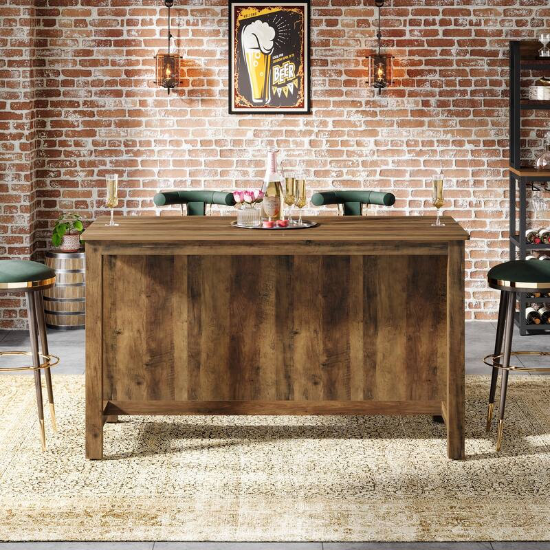 59-Inch Home Bar Table Unit Counter Height Pub Table with Storage - 27.56" D x 59" W x 35.43" H