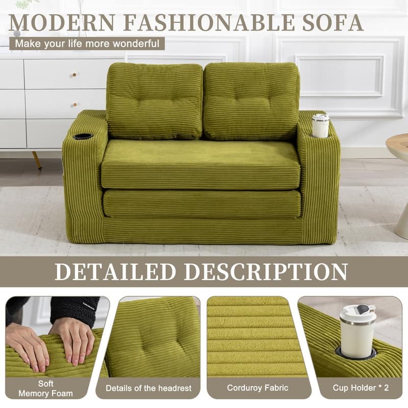 HOMEFUN 2 in 1 Convertible Sofa Bed,Corduroy Upholstered Compressed Sofa Bed for Living Room