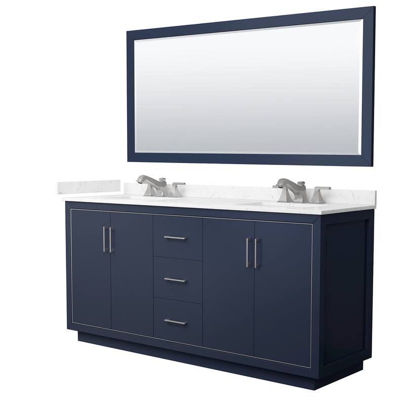 Wyndham Collection WCF1111-72D-VCA-US3M70 Icon 72" Free Standing - Dark Blue / Carrara Cultured Marble Top / Brushed