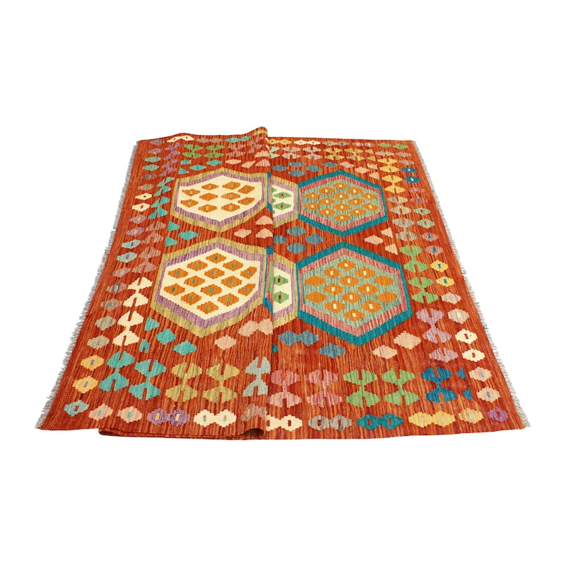 Flatweave Omar Red/Ivory Rug - 5'8" x 7'11"