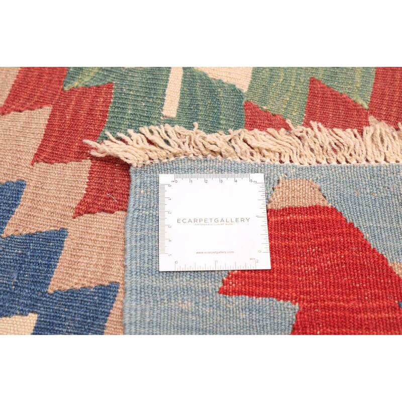 ECARPETGALLERY Flat-Weave Bold and Colorful Cream Wool Kilim - 3'8 x 5'7