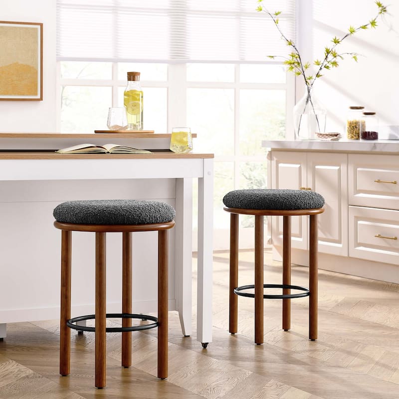 Fable Boucle Fabric Counter Stools - Set of 2 - Walnut Charcoal