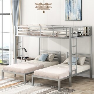 Full over Twin & Twin Bunk Bed with Built-In Shelf and Guardrail