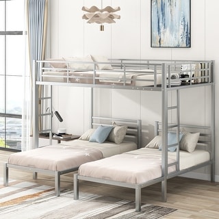 Full over Twin & Twin Size Bunk Bed w/Built-in Shelf, Metal Bed Frame