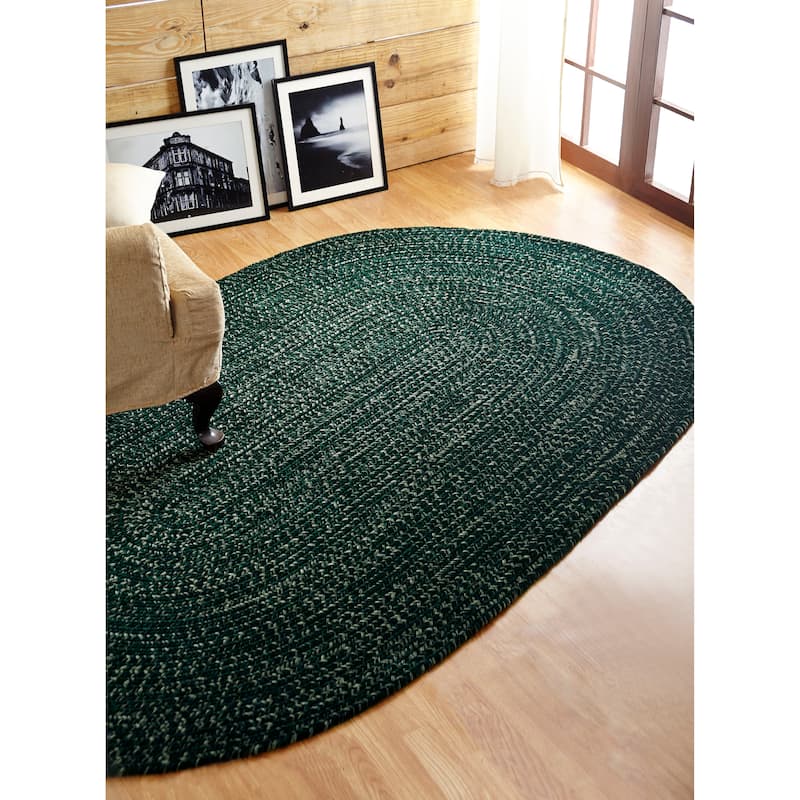 Better Trends Chenille Tweed & Solid Braid 100% Polyester Stain Resistant, Double Sided Reversible Indoor Area Rug - 96" x 120" Oval - Diluth & Emerald