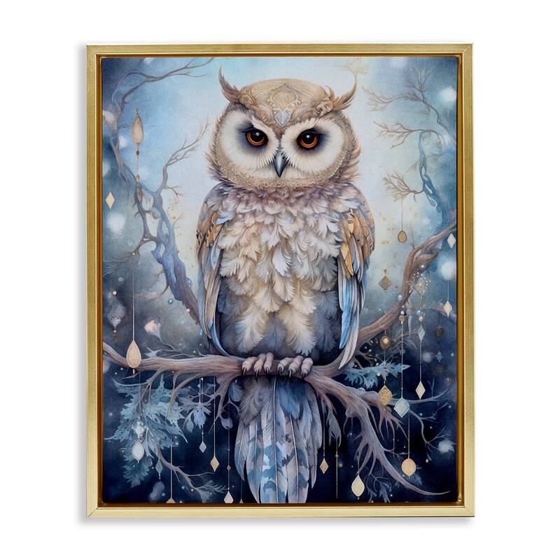 Stupell Owl on Twinkling Branch Framed Floater Canvas Wall Art Design by The Dutch Lady