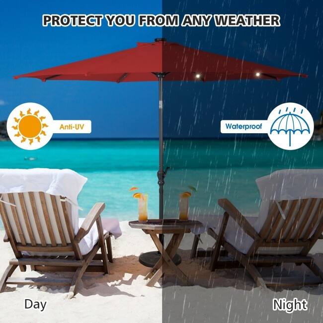 10FT Patio Solar Umbrella LED Patio Market Steel Tilt With Crank Outdoor New