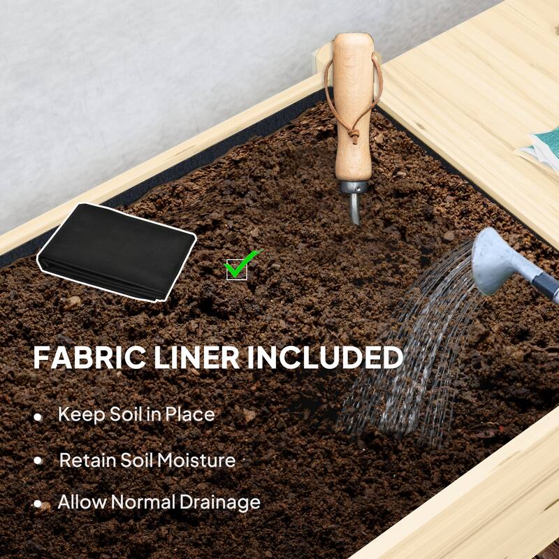 Raised Garden Bed with Storage Shelf and Foldable Ledges Fir Wood Planter for Indoor Outdoor Gardening
